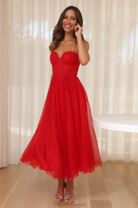 zwerven in de lichte tule midi-jurk rood Hello Molly T6BF3909 kleding