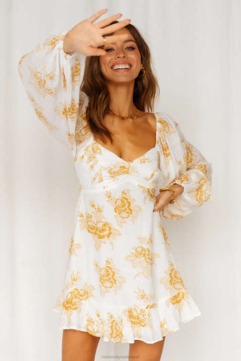 frisse pasvorm jurk geel Hello Molly T6BF925 kleding