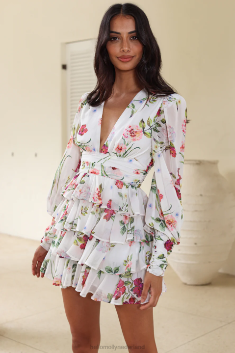 runaway carlita mini-jurk met jaci-print witte bloemen Hello Molly T6BF3293 kleding