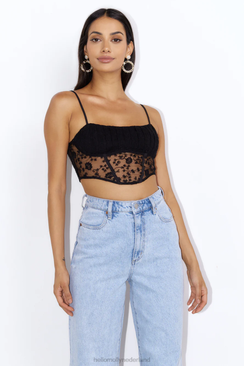dromerige locatie crop top zwart Hello Molly T6BF8787 kleding