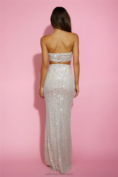 strooi glans crop top met pailletten beige Hello Molly T6BF8561 kleding