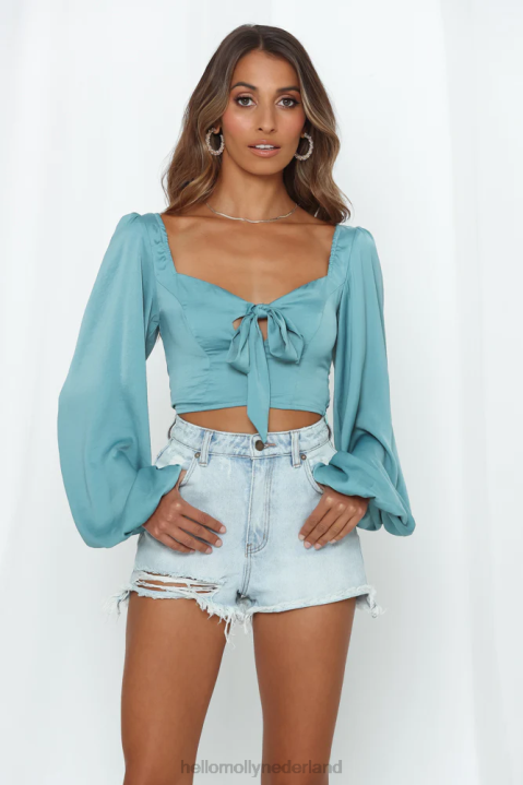 lippenstiftkusjes door de telefoon crop top aqua Hello Molly T6BF8339 kleding